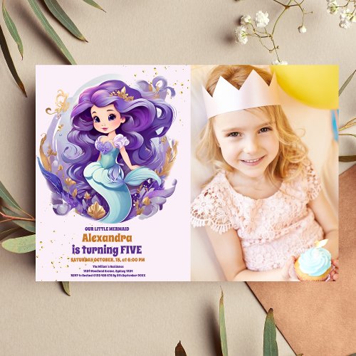 Photo Sleek Mermaid Under The Sea Birthday Invitation