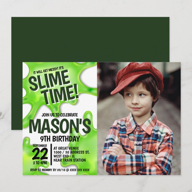 Photo Slime Party Birthday Invitation (Front/Back)
