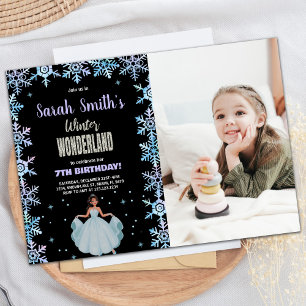 Photo Snow flake Black Winter Wonderland Invitation