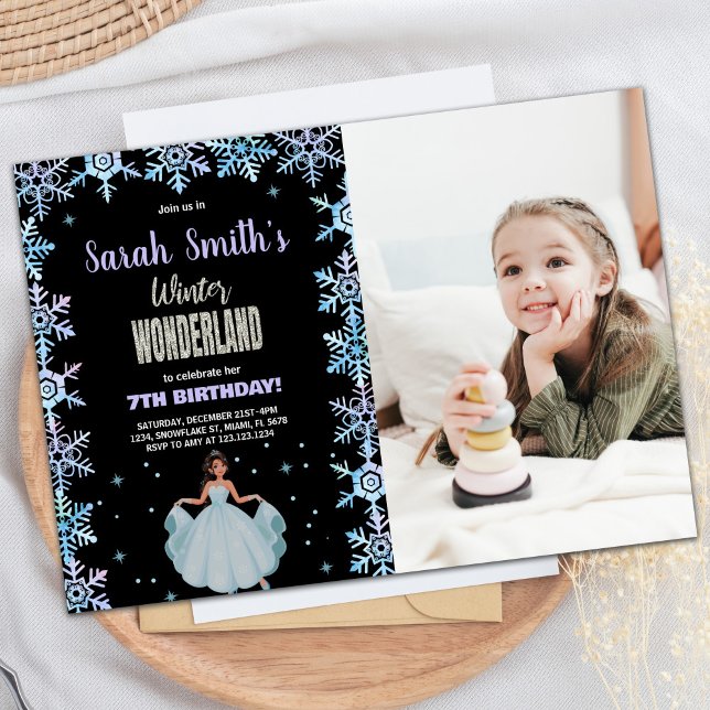 Photo Snow flake Black Winter Wonderland Invitation (Photo Snow flake Black Winter Wonderland Invitation)