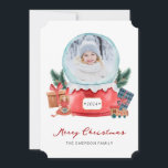 Photo Snow Globe Holiday Card<br><div class="desc">Photo Snow Globe Holiday Card. This adorable Christmas card features a snow globe with a round picture for personalizing. Cute hand-painted watercolor vintage toys and presents are around the snow globe with the year. The back had a matching nutcracker toy soldier illustration with text for personalizing.</div>