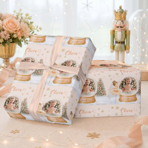 Photo Snow Globe Nutcracker Ballerina Christmas Wrapping Paper