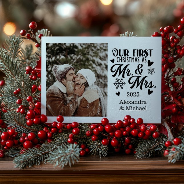 Photo Snowflakes Christmas Mr and Mrs  Holiday Card (Creator Uploaded)