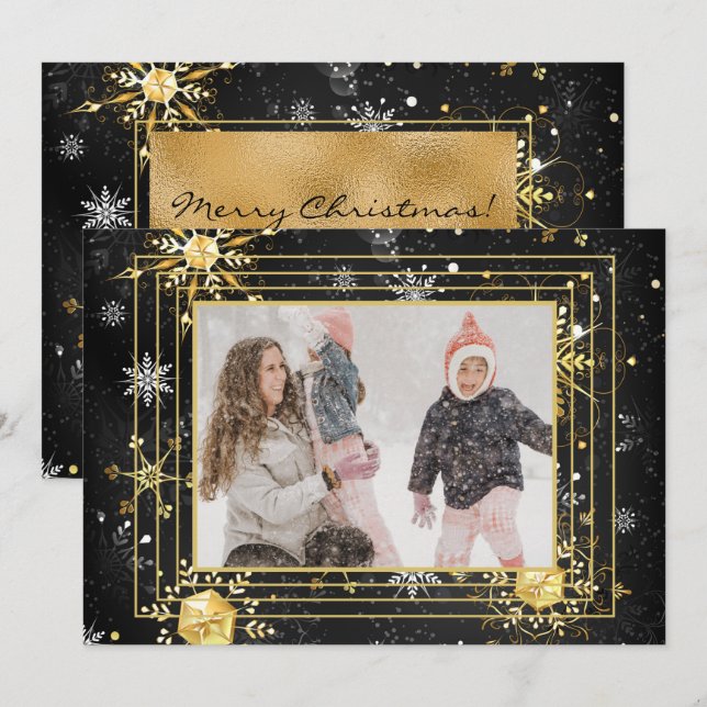 Photo Snowflakes Modern Holiday Card (Front/Back)