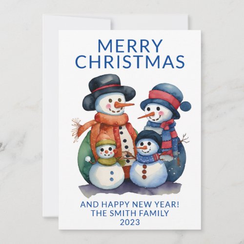 Photo Snowman Family Presents Blue Christmas Invitation