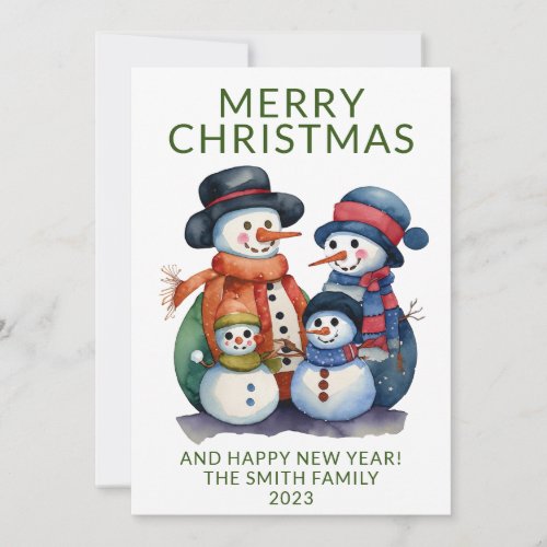 Photo Snowman Family Presents Green Christmas Invitation
