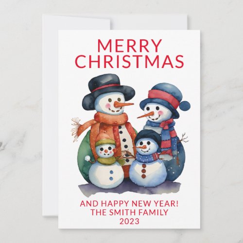 Photo Snowman Family Presents Red Christmas Invitation
