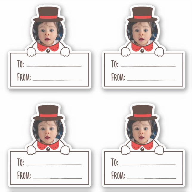 Photo Snowman Gift Tag Sticker (Front)