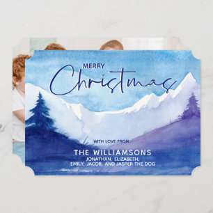 Photo Snowy Mountains Merry Christmas Holiday Card