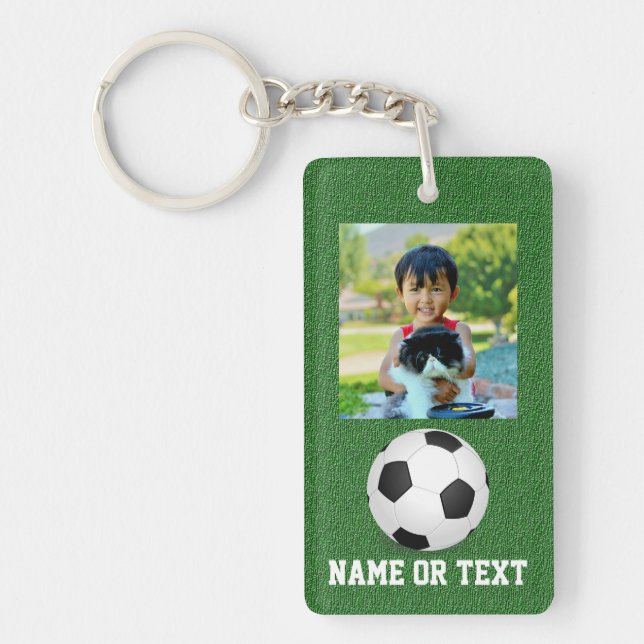 Photo Soccer Ball Name/Team Kids Keychain (Front)