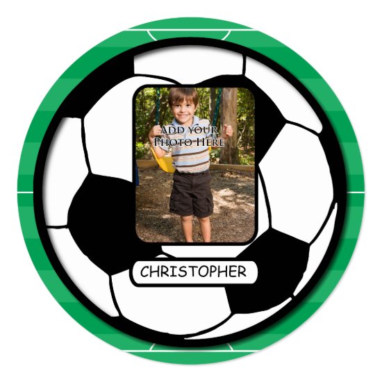Photo Soccer Ball on Pitch Birthday Party Invitation