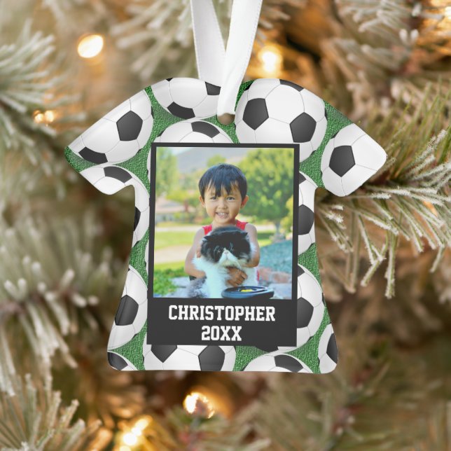 Photo Soccer Ball Shirt Name/Team Kids Ornament (Tree)