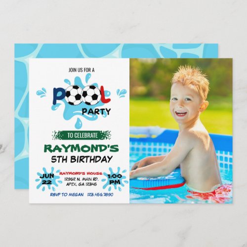 Photo Soccer Pool Party   Invitation