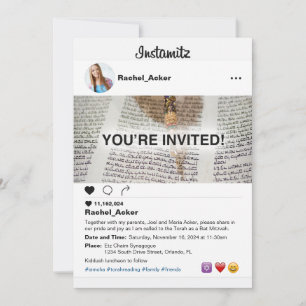 Photo Social Media Bat Mitzvah or Bar Mitzvah Invitation