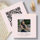 Photo Social Media | Blush Pink Glitter | QR Code Square Business Card<br><div class="desc">Looking for a unique and personalized way to promote yourself or your business on social media? Look no further than our sleek and stylish blush pink and gold glitter print square business cards! These compact yet eye-catching cards are the perfect way to showcase your individuality and creativity. With the ability...</div>