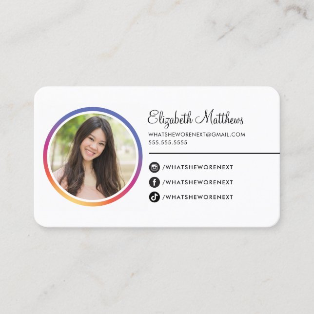 PHOTO SOCIAL MEDIA instagram round headshot Business Card (Front)