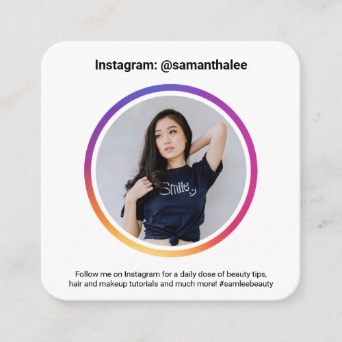 Photo social media Instagram trendy gradient white Square Business Card