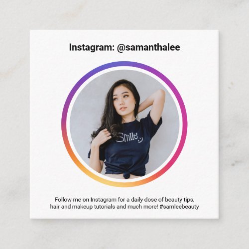 Photo social media Instagram trendy modern white Square Business Card