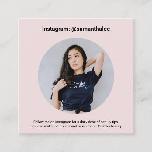 Photo social media Instagram trendy pastel pink Square Business Card