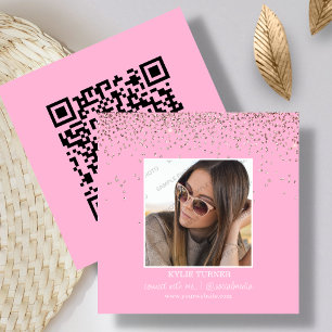 Photo   Social Media   Pink Glitter   QR Code   Square Business Card