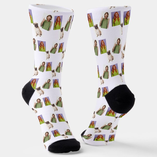 Photo Sock Personalized 3 Pictures Dog Owner Gift (Angled)
