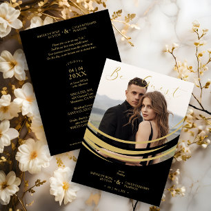 Photo Sophisticated Modern Golden Abstract Shape Invitation