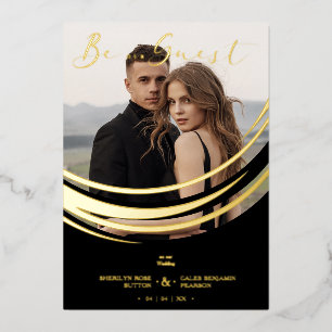 Photo Sophisticated Modern Real Gold Abstract Foil Invitation