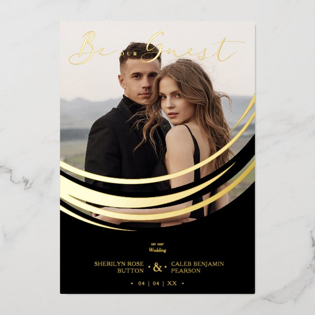 Photo Sophisticated Modern Real Gold Abstract  Foil Invitation (Front)