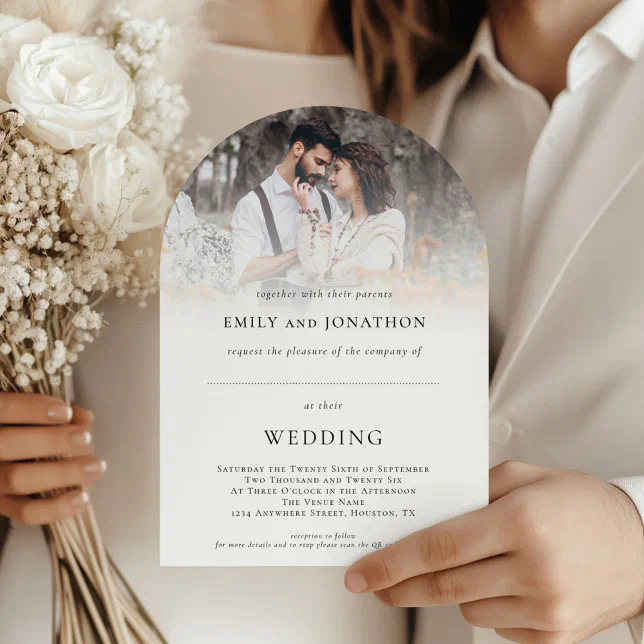 Photo Space for Guest Name QR Code Wedding Arch Invitation