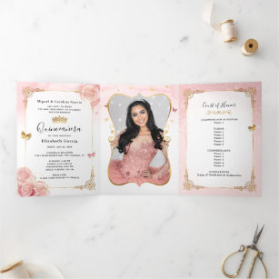 DIY Rose Gold Quinceanera Scroll Invitations