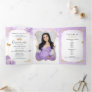 Photo Spanish Light Purple and Gold Quinceanera Tri-Fold Invitation