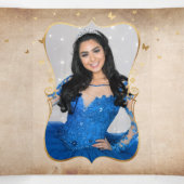 Photo Spanish Royal Blue Rose Gold Quinceanera Tri-Fold Invitation (Inside Middle)