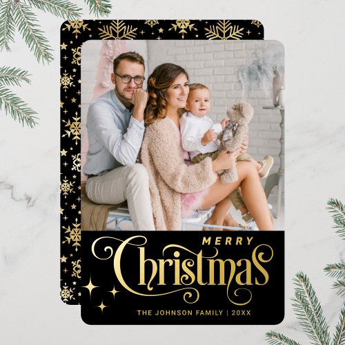 PHOTO Sparkle Merry Christmas Greeting Gold Foil Holiday Card
