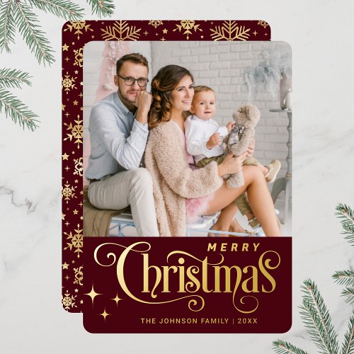PHOTO Sparkle Merry Christmas Greeting Gold Foil Holiday Card