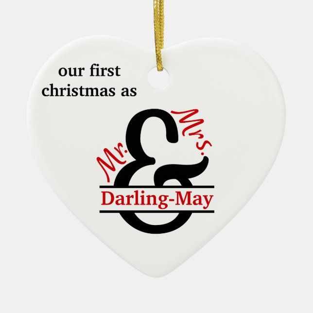 Photo & Split Ampersand - First Christmas Mr & Mrs Ceramic Ornament (Front)