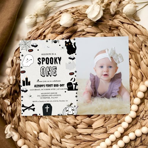 Photo Spooky One Halloween first birthday party Invitation