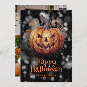 Photo Spooky Pumpkin Happy Halloween Card