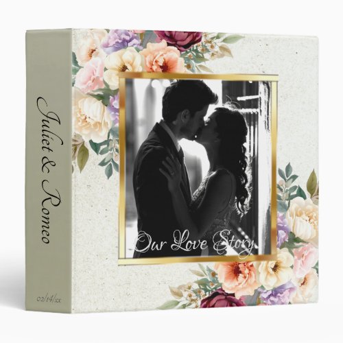 Photo &amp; Spring Floral Wedding Album - Cream 3 Ring Binder