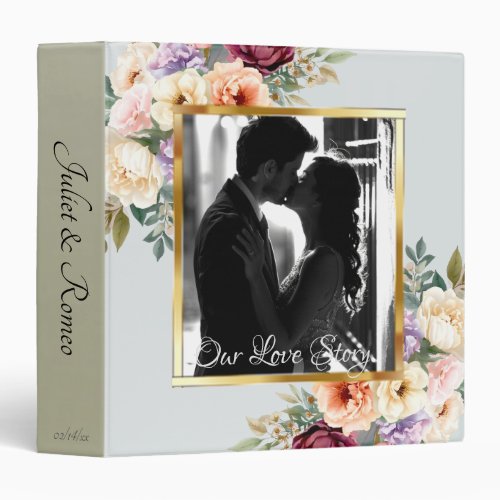 Photo &amp; Spring Floral Wedding Album - Pearl White 3 Ring Binder