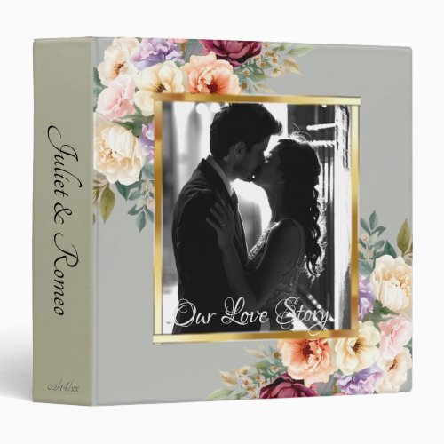 Photo &amp; Spring Floral Wedding Album - Sage 3 Ring Binder