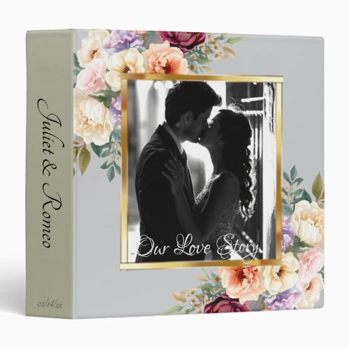 Photo &amp; Spring Floral Wedding Album - Silver 3 Ring Binder