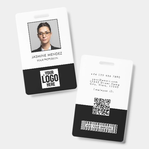 Photo Square Logo Employee QR Code Barcode ID Badge