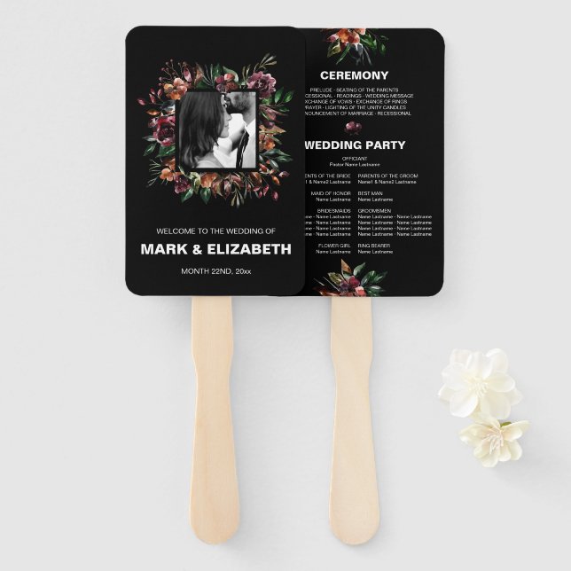 Photo Square Moody Florals Frame Wedding Party Hand Fan (Front and Back)