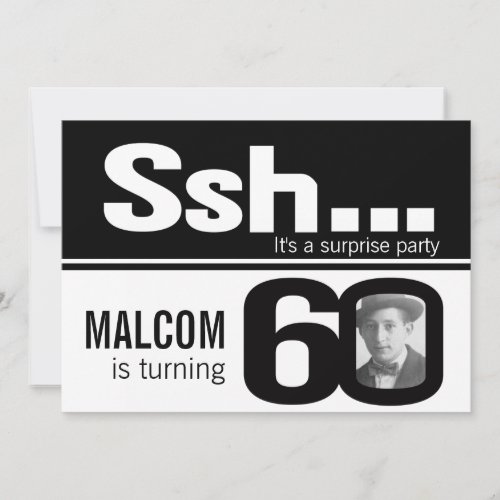 Photo ssh men black white 60th birthday invite