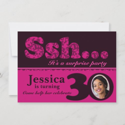 Photo ssh surprise pink 30th birthday invite