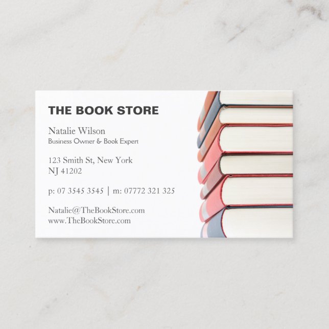 Photo, Stack of Books - Book Store - Business Card (Front)