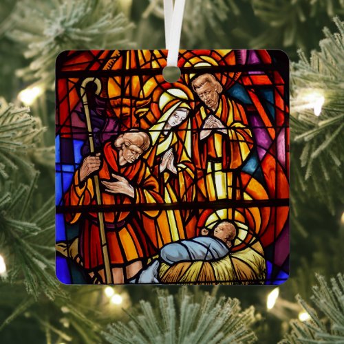 Photo Stained Glass Nativity Image Baby Jesus Metal Ornament