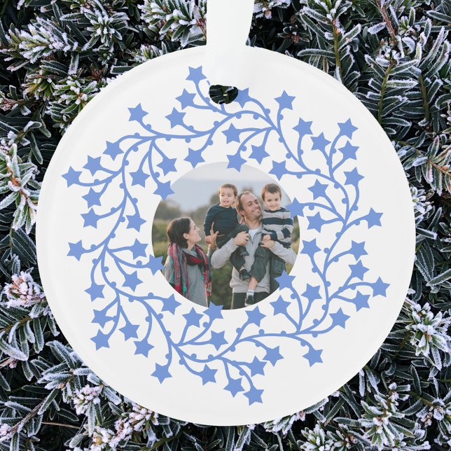 Photo Star Wreath Ornament (Modern Scandinavian star wreath garland personalized photo Christmas holiday ornament)