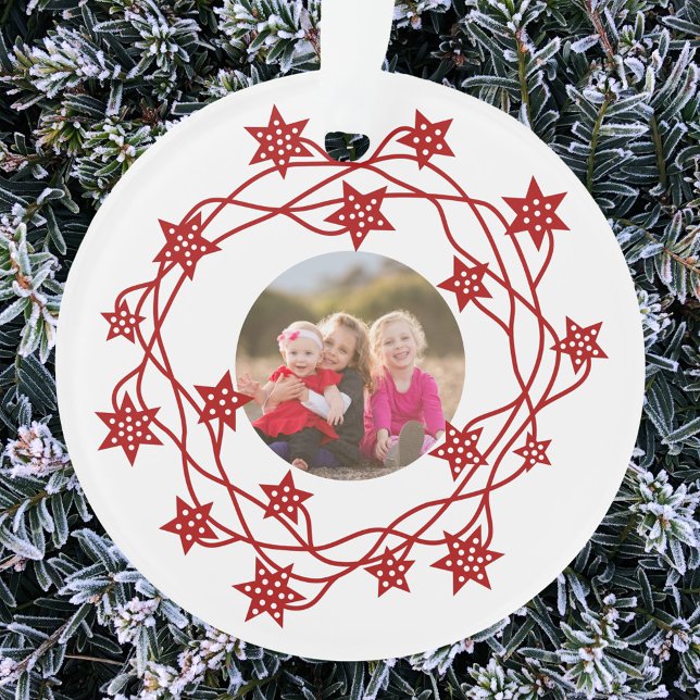 Photo Star Wreath Scandinavian Ornament (Scandinavian star wreath red and white family photo Christmas ornament)