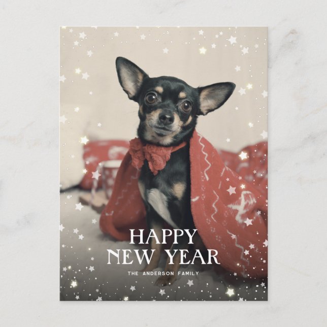 Photo Stars Snow Happy New Year Holiday Postcard (Front)